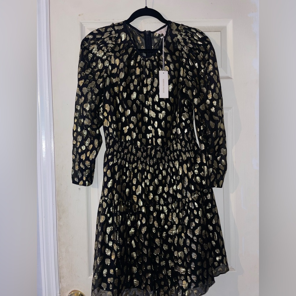 Veronica Beard Black & Gold Leopard Print Dress
